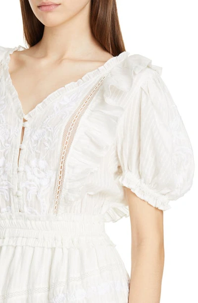 Shop Loveshackfancy Sutton Asymmetrical Tiered Ruffle Cotton Dress In Cream Puff