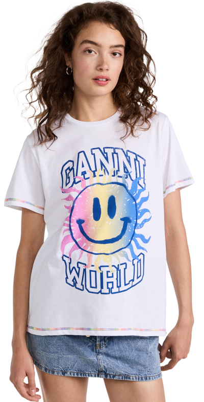 Shop Ganni Light Jersey Smiley Relaxed T-shirt In Bright White
