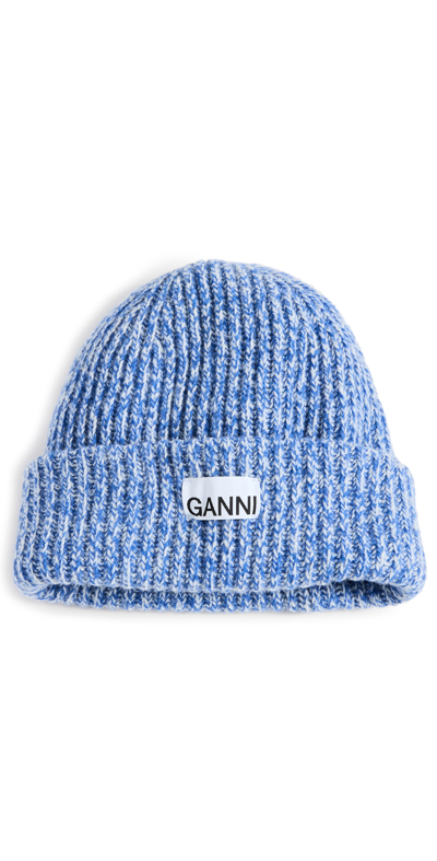 Shop Ganni Structured Rib Beanie In Nautical Blue