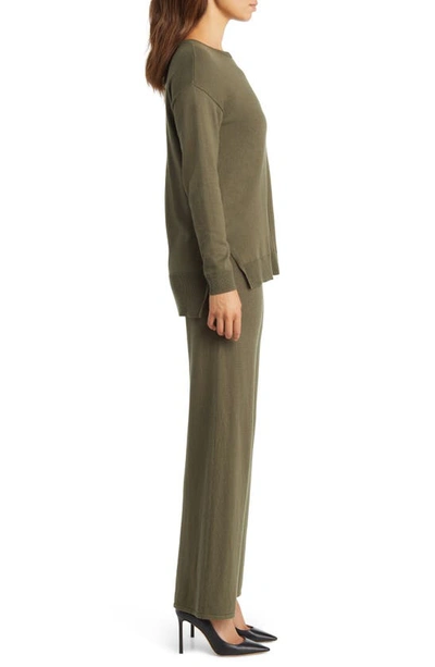 Shop Anne Klein Cotton Blend Sweater & Pants Set In Kelp