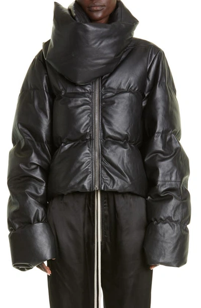 Shop Rick Owens Funnel Neck Quilted Leather Puff Jacket In Black