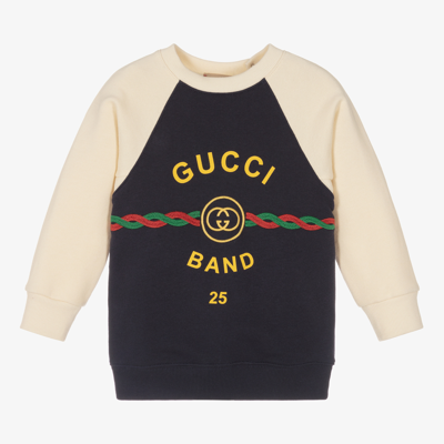 Shop Gucci Boys Navy Blue Web Sweatshirt