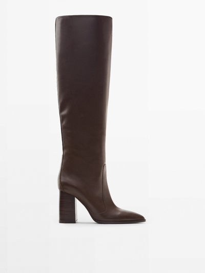 Shop Massimo Dutti Heeled Leather Boots In Brown