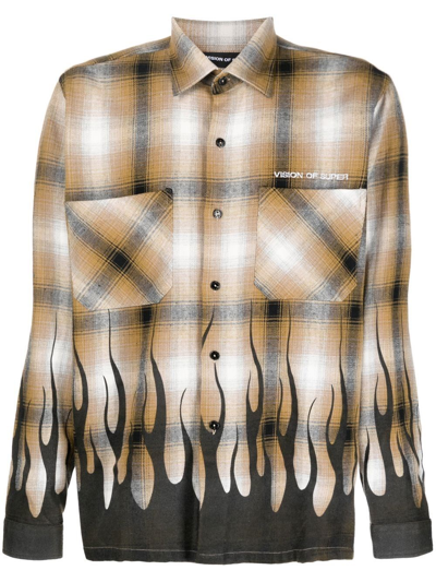 Vision Of Super Flame-print Checked Shirt In Green | ModeSens