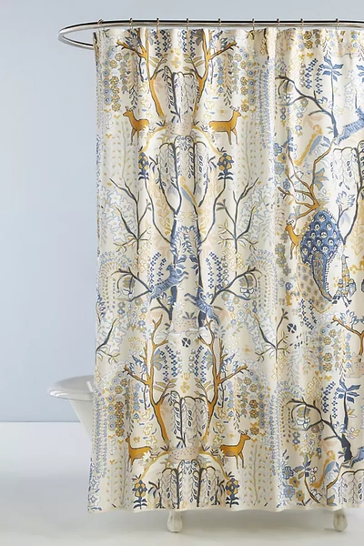Shop Anthropologie Foraged Organic Cotton Shower Curtain In Mint