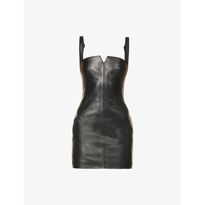 Shop Off-white Sweetheart-neck Regular-fit Leather Mini Dress In Black No Colour