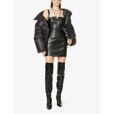 Shop Off-white Sweetheart-neck Regular-fit Leather Mini Dress In Black No Colour