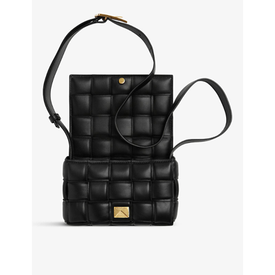 Shop Bottega Veneta Womens Black-gold Cassette Padded Small Leather Cross-body Bag