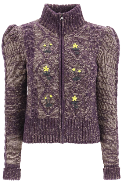 Shop Cormio 'emma' Embroidered Cardigan In Purple