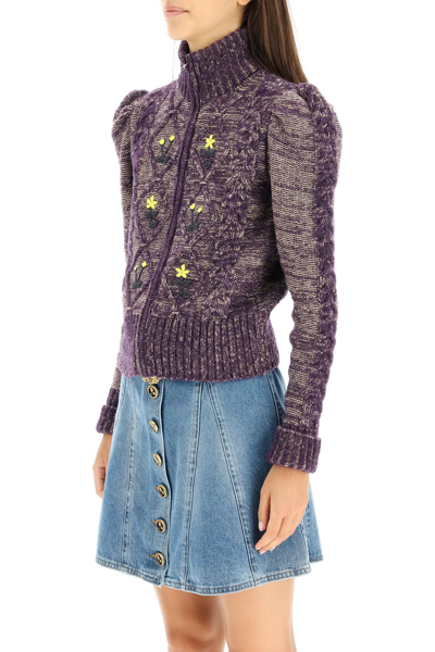 Shop Cormio 'emma' Embroidered Cardigan In Purple