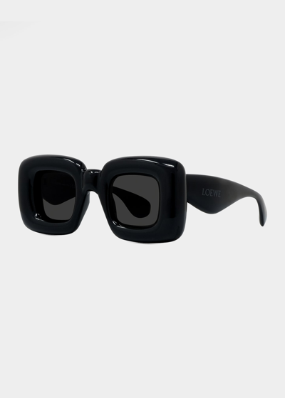 Shop Loewe Inflated Square Injection Plastic Sunglasses In Shiny Black Smoke