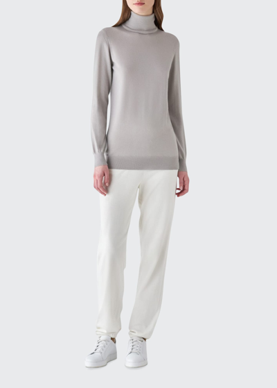 Shop Loro Piana Featherweight Cashmere Turtleneck Sweater In Grey Birch