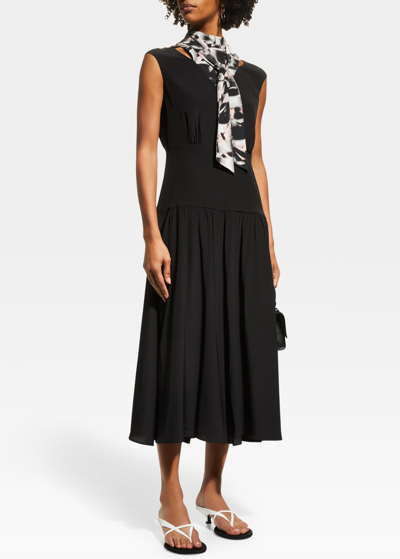 Shop Jason Wu Cutout Neck-tie Midi Dress In Black/pink