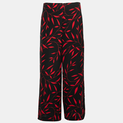 Pre-owned Diane Von Furstenberg Black & Red Printed Stretch Crepe Wide Leg Trousers M