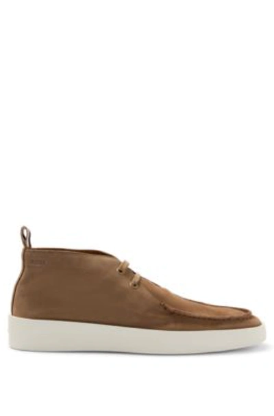Hugo Boss Suede Desert Boots With Apron Toe And Rubber Outsole In Brown |  ModeSens