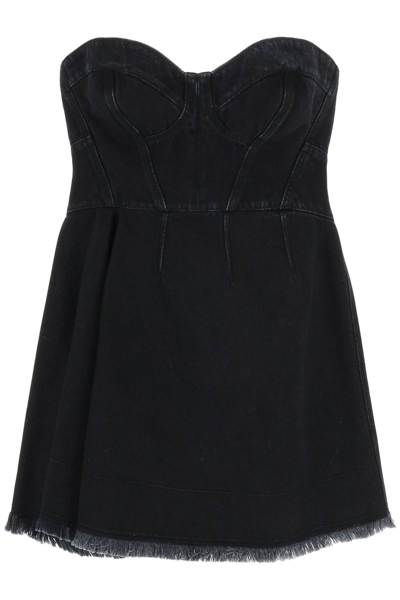 Shop Alexander Mcqueen Denim Bustier Short Dress In Black