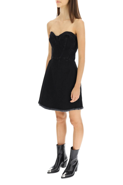 Shop Alexander Mcqueen Denim Bustier Short Dress In Black