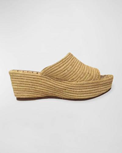 Shop Carrie Forbes Karim Woven Raffia Wedge Slide Sandals In Negro