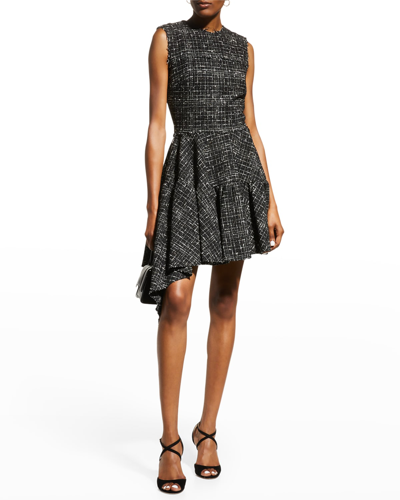 Shop Jason Wu Collection Asymmetrical Tweed Mini Dress In Black