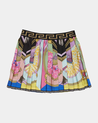 Shop Versace Girl's Poli I Ventagli Pleated Skirt In Multicolor