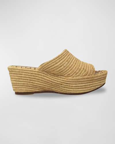 Shop Carrie Forbes Karim Woven Raffia Wedge Slide Sandals In Natural