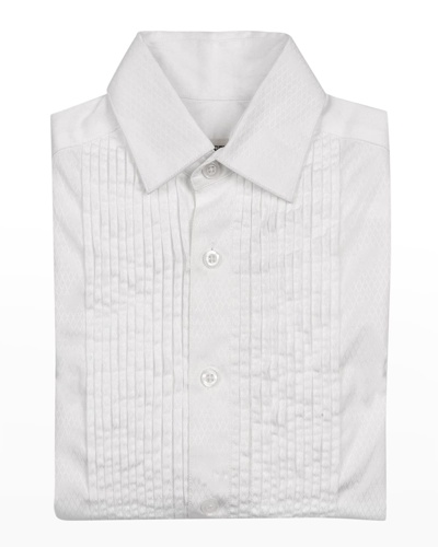 Shop Appaman Boy's Pleated Tuxedo Shirt In Plaza White