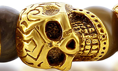 Shop Blackjack Goldtone Plated Stainless Steel Onyx Skull Beaded Bracelet In Black/ Gold