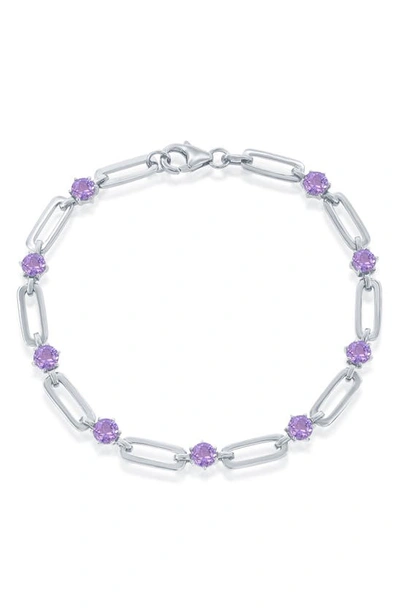 Simona Sterling Silver Paperclip Link & Amethyst Bracelet In Amethyst