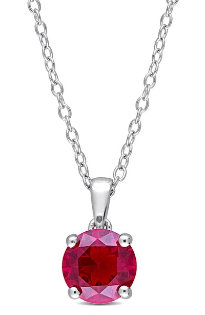 Shop Delmar Lab-created Ruby Solitaire Pendant Necklace In Red