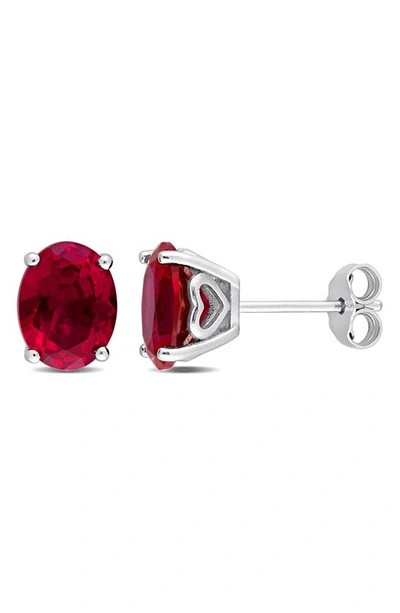 Shop Delmar Lab-created Ruby Oval Stud Earrings In Red