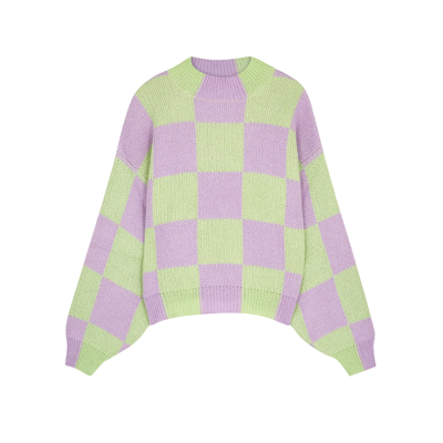 Shop Stine Goya Adonis Checked Knitted Jumper In Purple