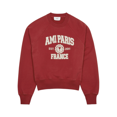 Shop Ami Alexandre Mattiussi Varsity Red Logo Cotton Sweatshirt