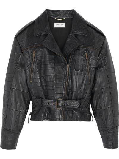 Shop Saint Laurent Patchwork-detail Biker Jacket In Black