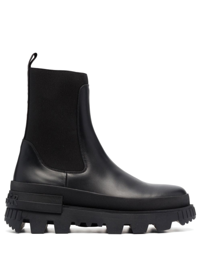 Shop Moncler Men's Black Leather Ankle Boots