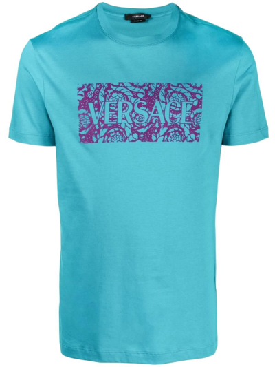 Shop Versace Men's Light Blue Cotton T-shirt