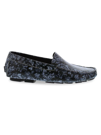 Shop Robert Graham Men's Floral Leather Driving Loafers In Black