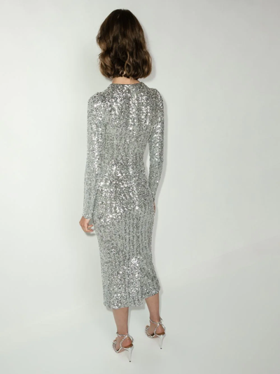 Shop Dolce & Gabbana Sequinned Long-sleeve Midi Dress In Metallic