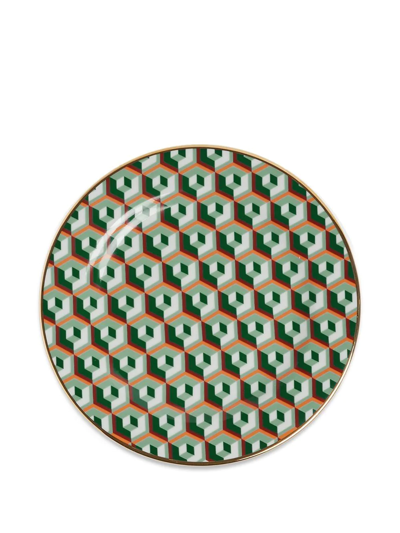 Shop La Doublej Graphic-print Dessert Plate (set Of 6) In Green