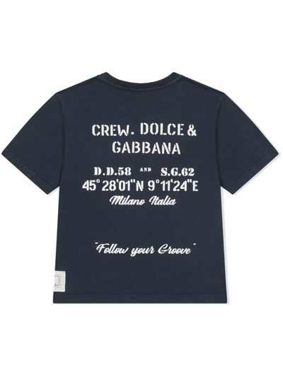 Shop Dolce & Gabbana Navy-slogan-print Logo T-shirt In Blue