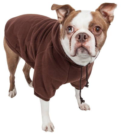 Shop Pet Life 'american Classic' Fashion Plush Cotton Hooded Dog Sweater In Brown