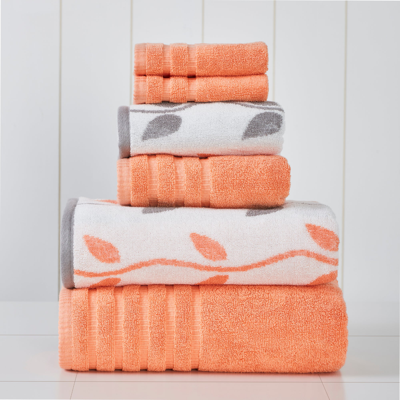 Shop Modern Threads 6-piece Yarn Dyed Towel Set Organic Vines In Pink