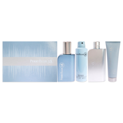 Shop Perry Ellis For Men - 4 Pc Gift Set 3.4oz Edt Spray, 0.25oz Edt Spray, 6.8oz Body Spray, 3oz Hair And Body Wash In Blue