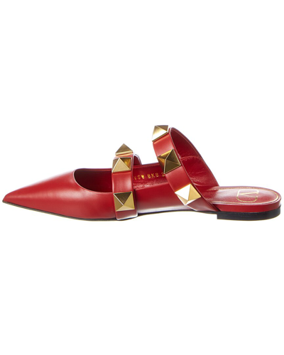 Shop Valentino Roman Stud Leather Flat In Red
