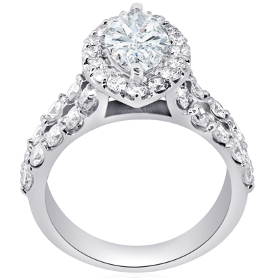 Shop Pompeii3 2 1/2ct Marquise Diamond Halo Split Shank Engagement Ring 14k White Gold In Silver
