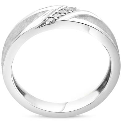 Shop Pompeii3 Mens 1/10ct White Gold Diamond Ring Flat Classic Bushed Wedding Anniversary Band In Silver
