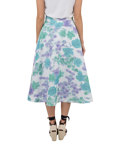 Shop Ann Mashburn Circular Linen-blend Skirt In Blue