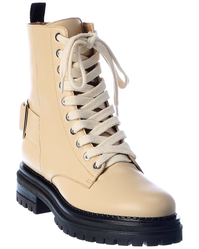 Shop Sergio Rossi Biker Prince Leather Boot In Beige