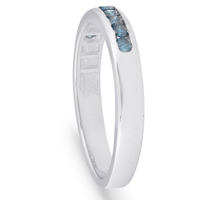 Pompeii3 1/4 Cttw Blue Diamond Wedding Ring 14k White Gold Channel Set Stackable Band In Blue