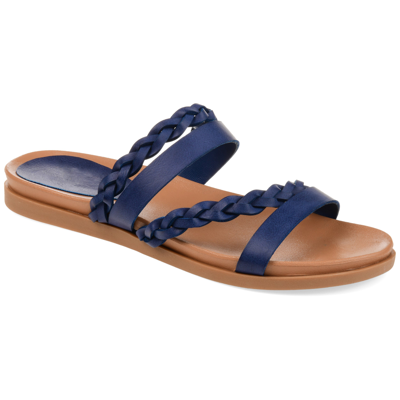 Journee Collection Women's Colette Braided Strappy Open Toe Flat Sandals In Blue