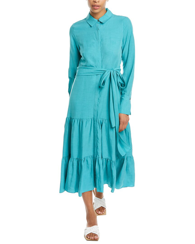 Shop Kobi Halperin Lidia Linen-blend Shirtdress In Blue